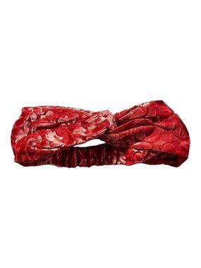 Anthropologie Burnout Velvet Twist Headband Red Floral Knot One Size